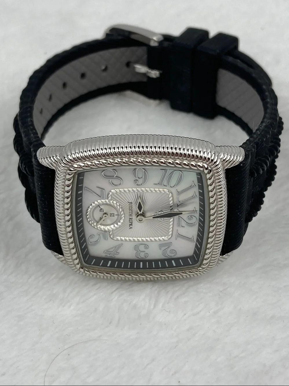 Judith Ripka Women’s Watch Mother of Pearl Dial with Black Silicone Band  9”